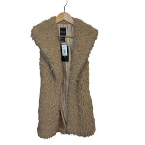 New Me Jane Faux Fur Sherpa‎ Long Boho Shawl Collar Vest Tan Women's XS